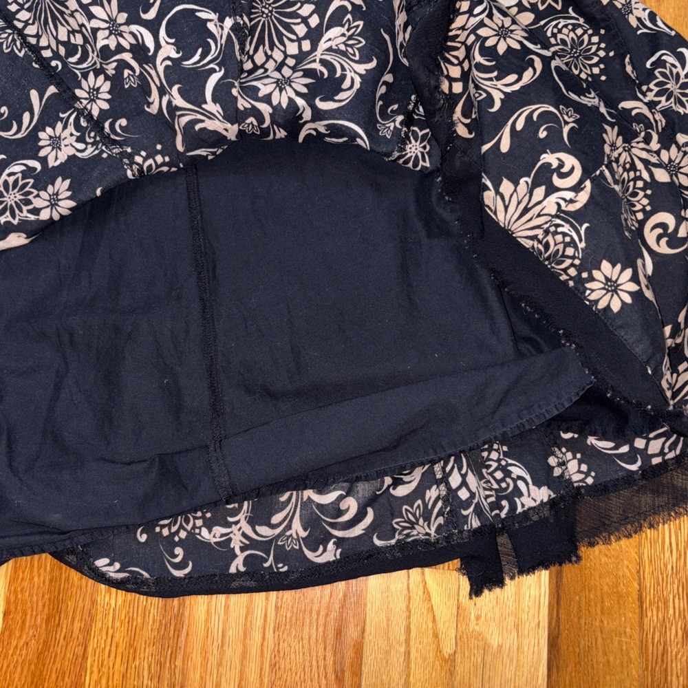 Apt 9 Cotton Skirt Black Beige Floral Hippie Boho Lined Fairy Whimsigoth Sz 10 - Picture 2 of 3